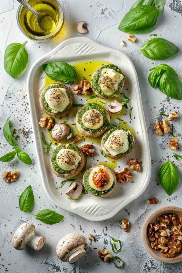 Pesto and Mozzarella Stuffed Mushrooms