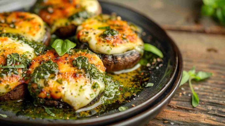 Pesto and Mozzarella Stuffed Mushrooms