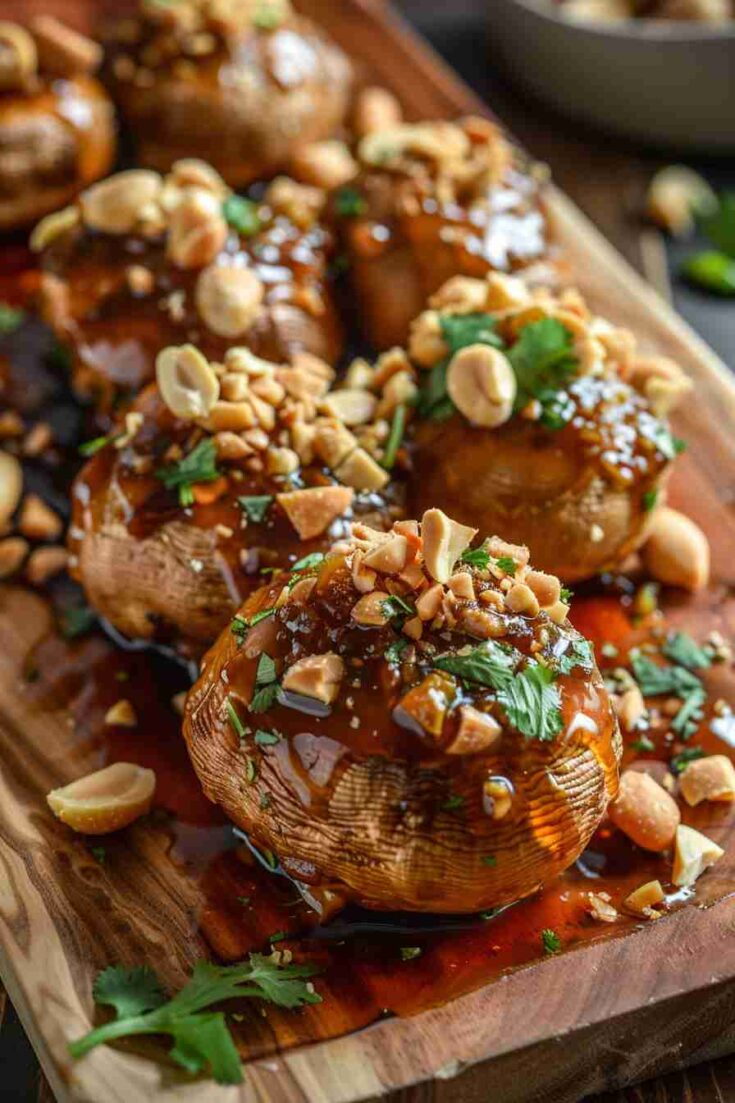 Thai Peanut Chicken-Stuffed Mushrooms