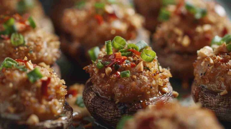 Thai Peanut Chicken-Stuffed Mushrooms