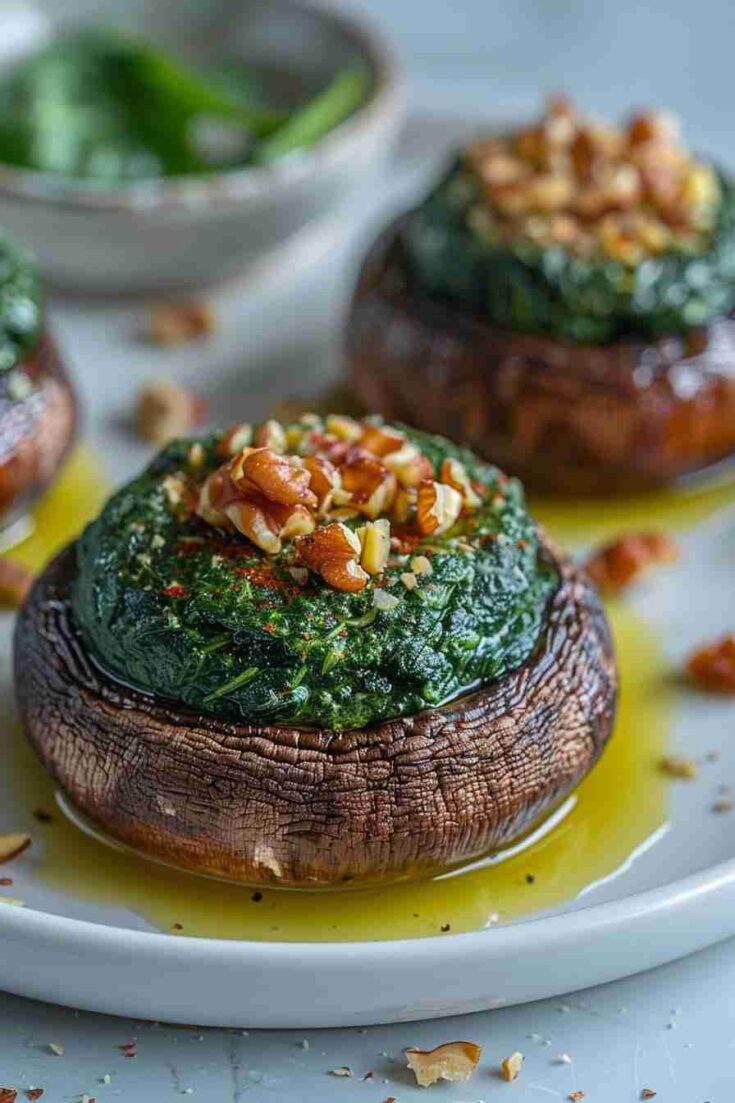 Vegan Spinach and Walnut-Stuffed Mushrooms
