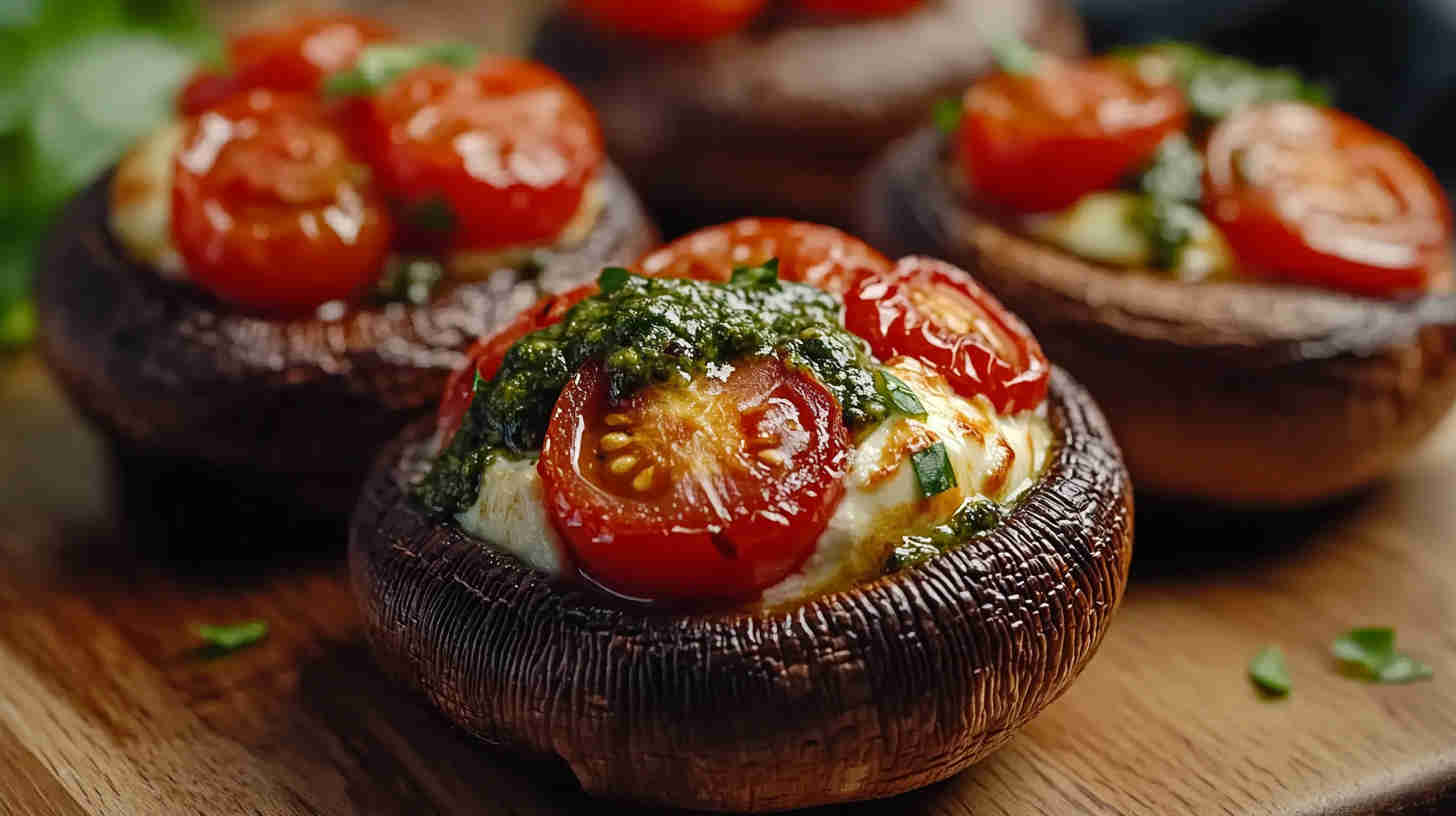 Cheesy Caprese Stuffed Mushrooms