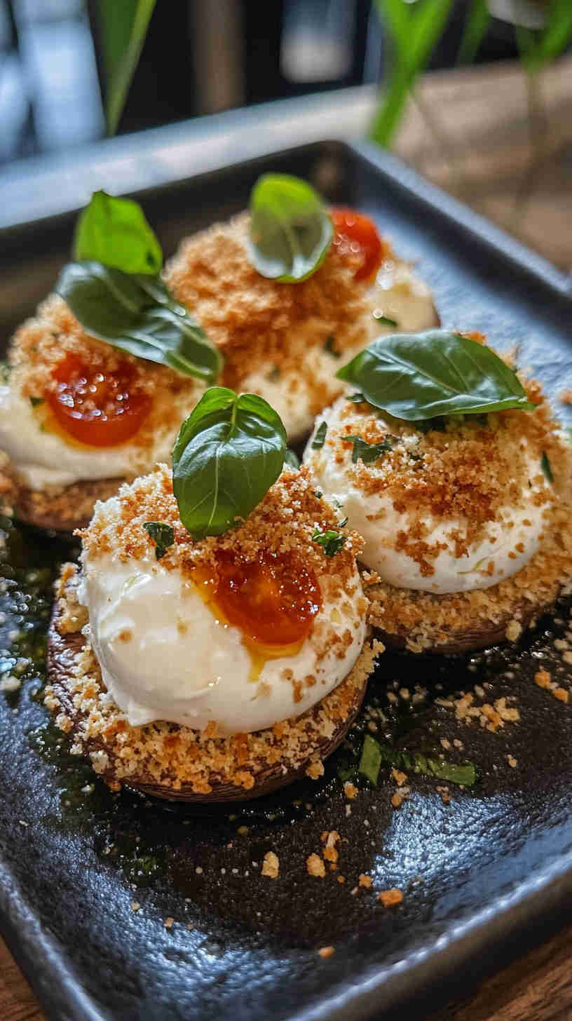Cheesy Caprese Stuffed Mushrooms