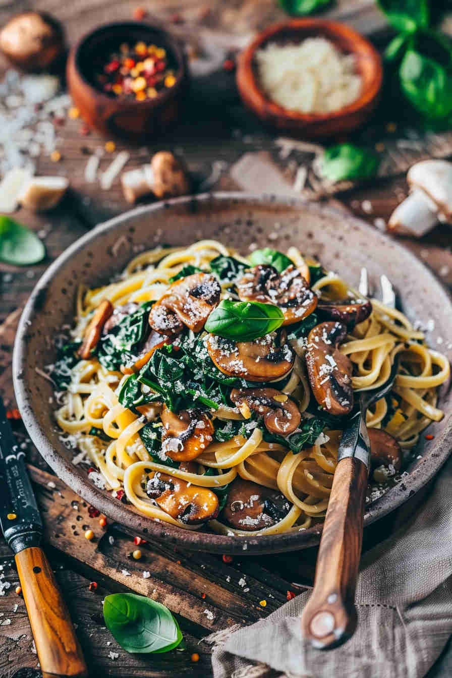 Creamy Mushroom and Spinach Pasta