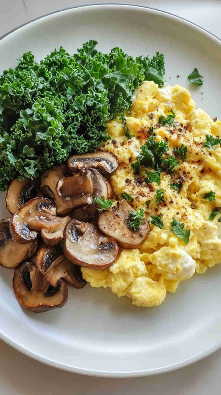 Egg White Scramble with Kale and Mushrooms