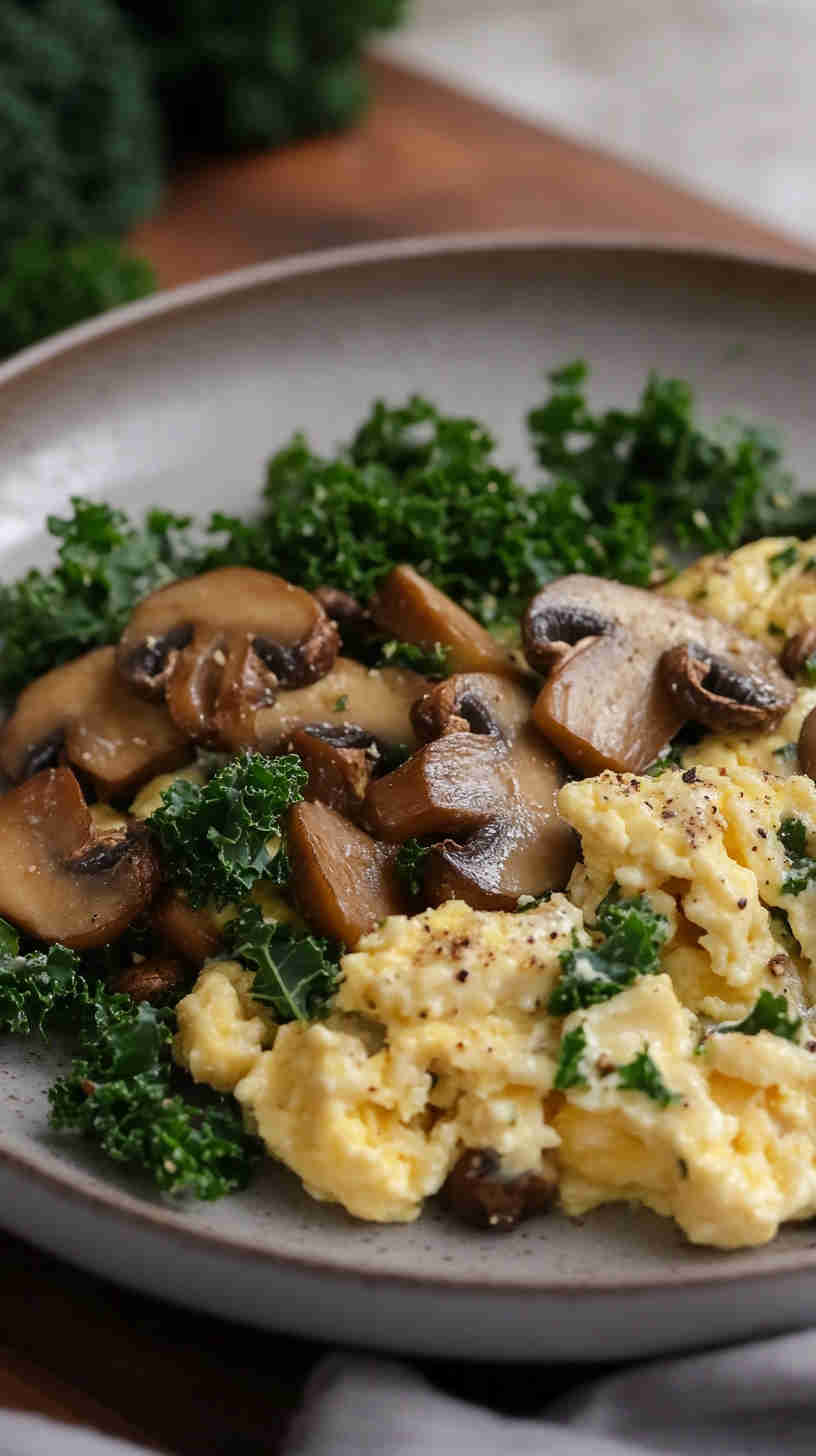 Egg White Scramble with Kale and Mushrooms