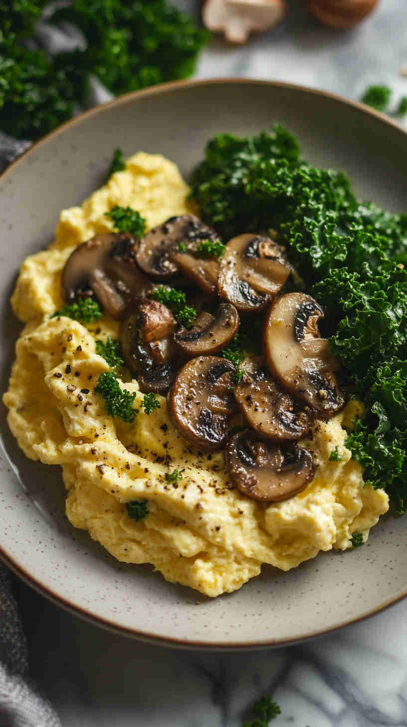 Egg White Scramble with Kale and Mushrooms
