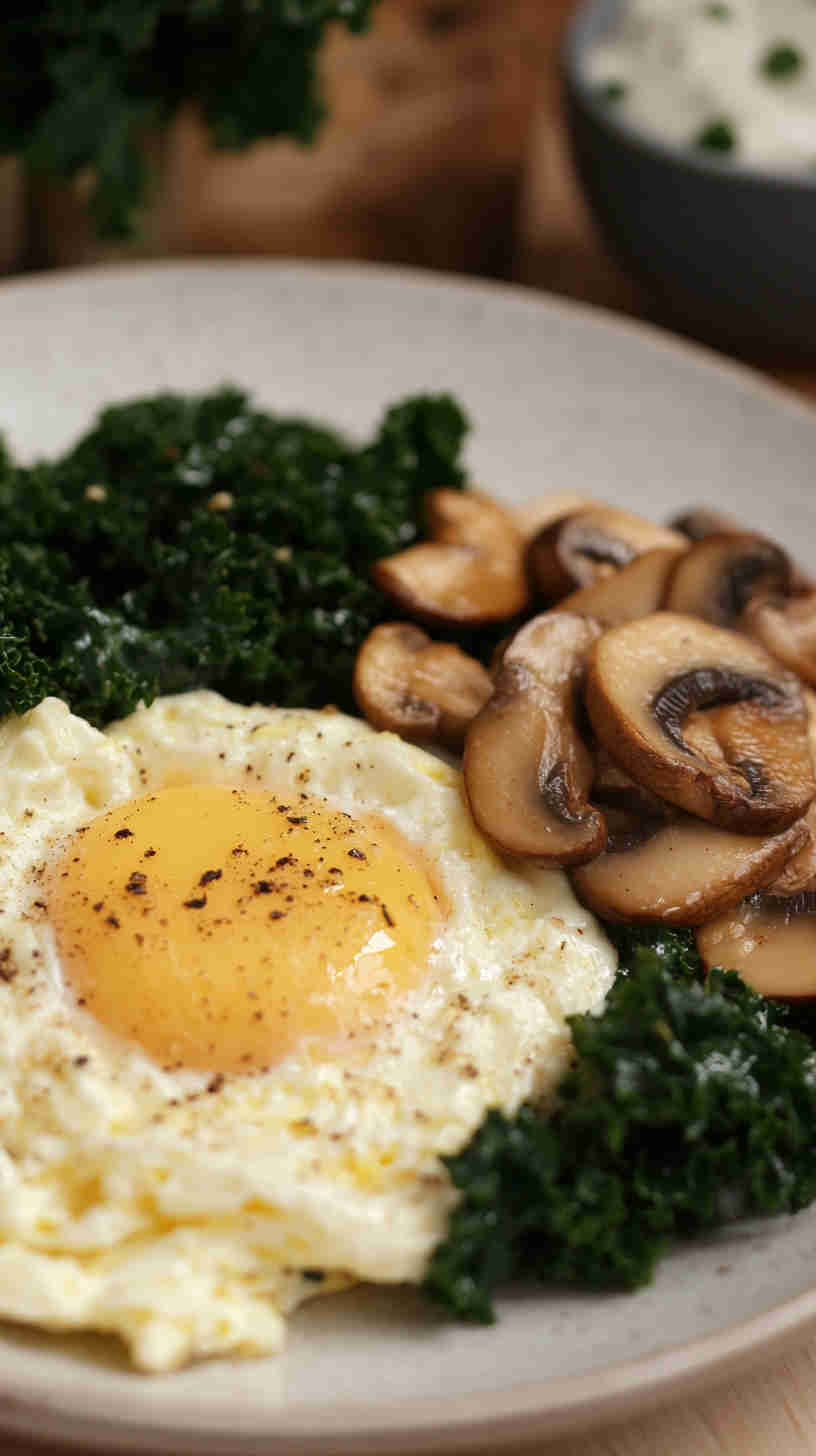 Egg White Scramble with Kale and Mushrooms
