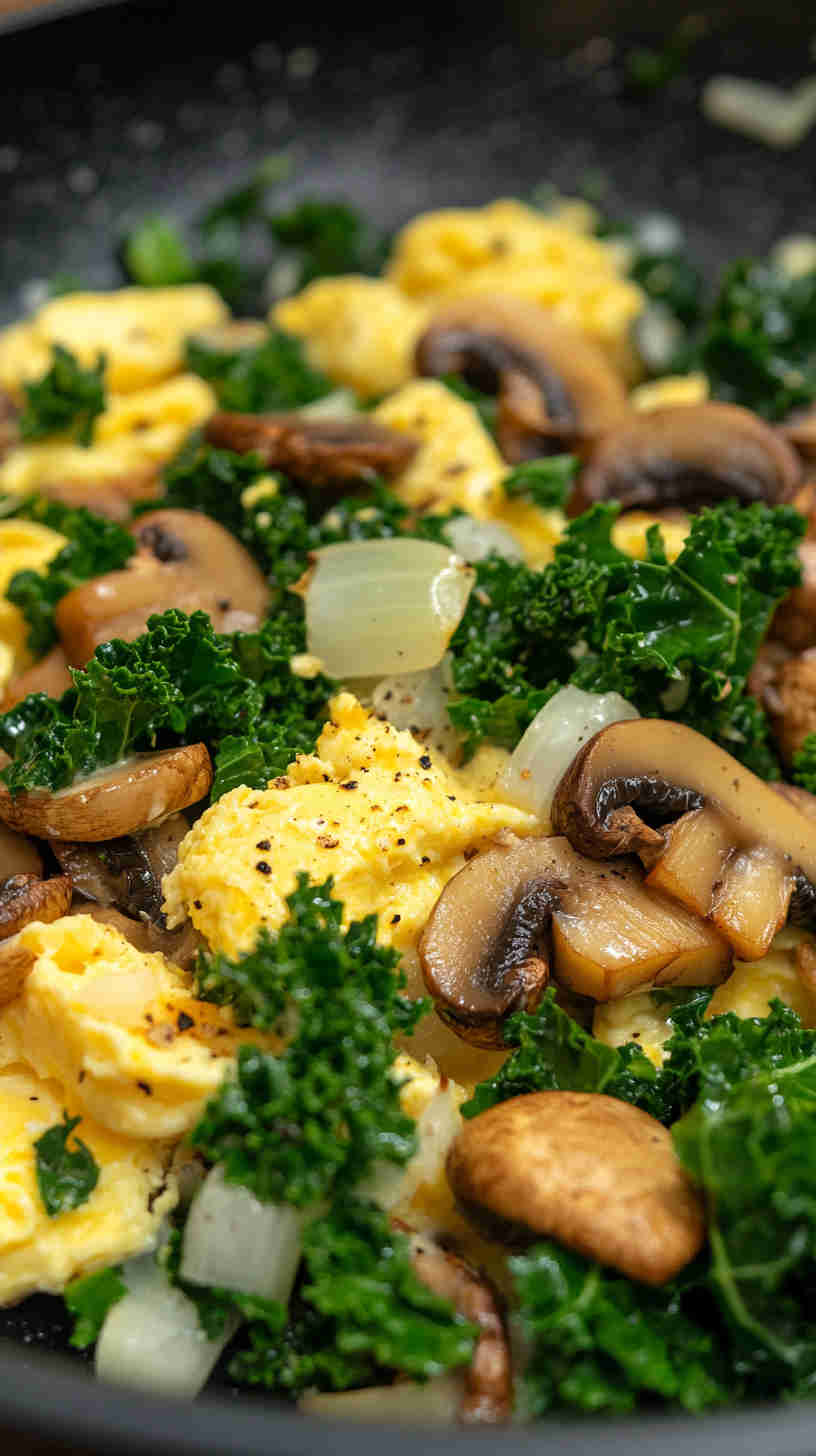 Egg White Scramble with Kale and Mushrooms