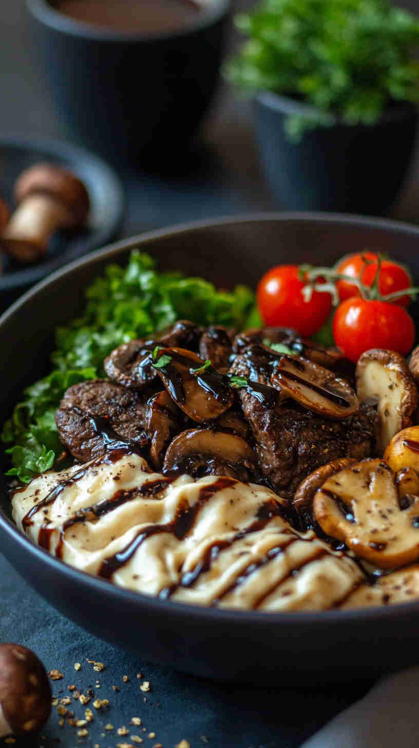 Mushroom Swiss Burger Bowl