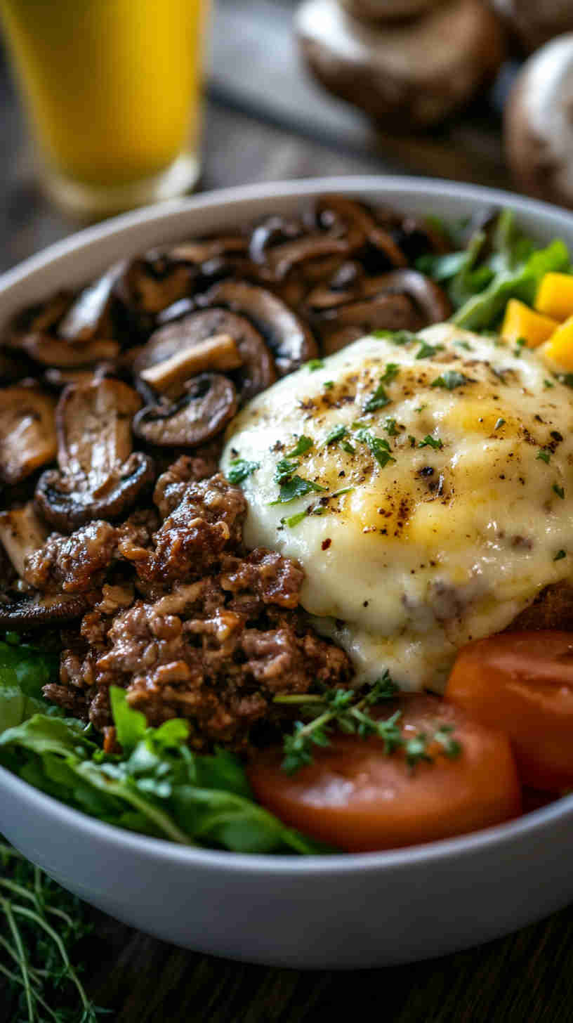Mushroom Swiss Burger Bowl