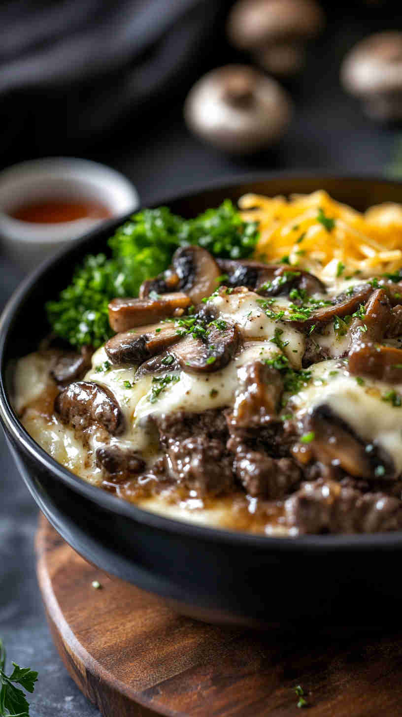Mushroom Swiss Burger Bowl