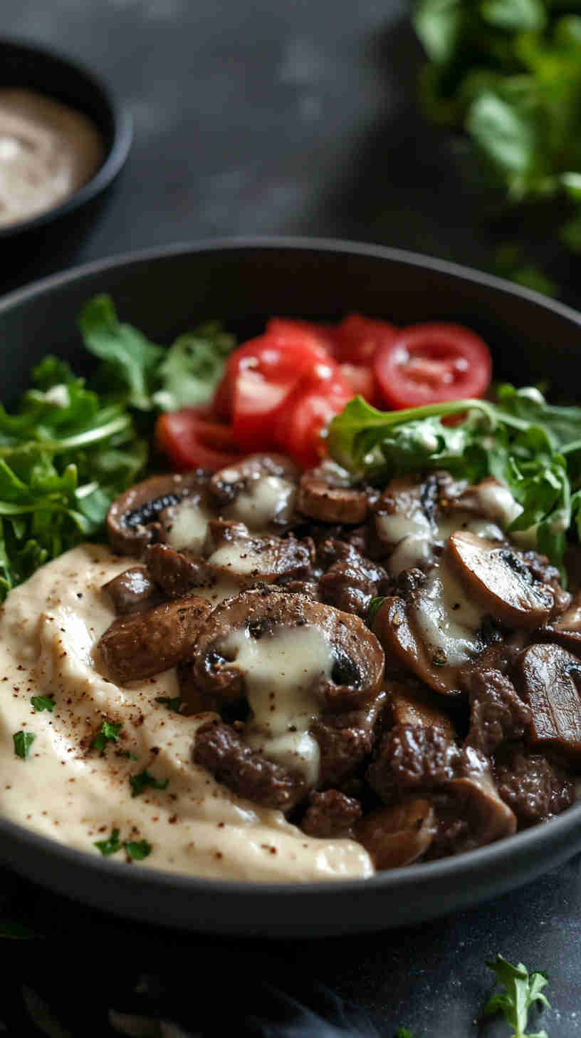 Mushroom Swiss Burger Bowl