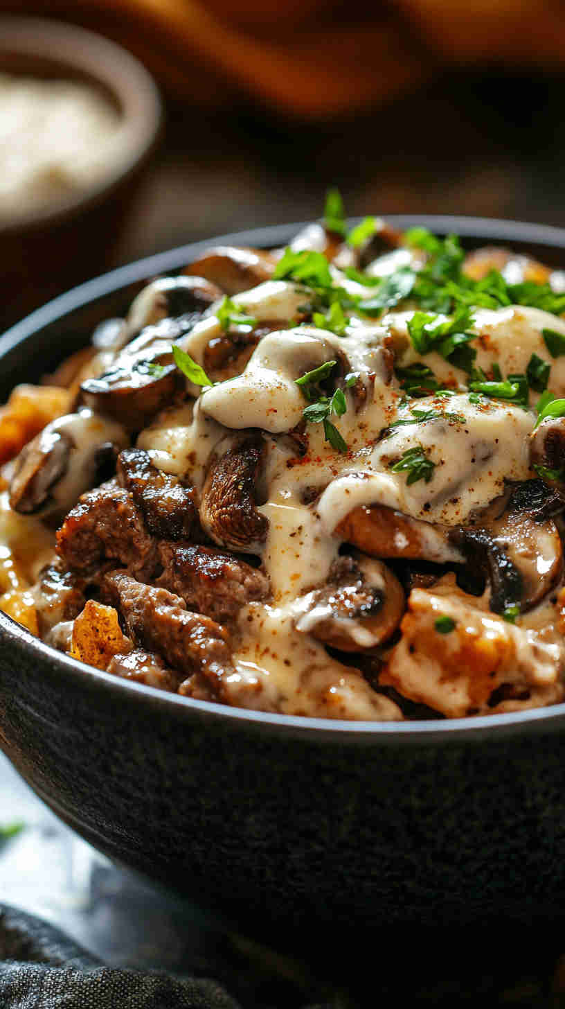 Mushroom Swiss Burger Bowl