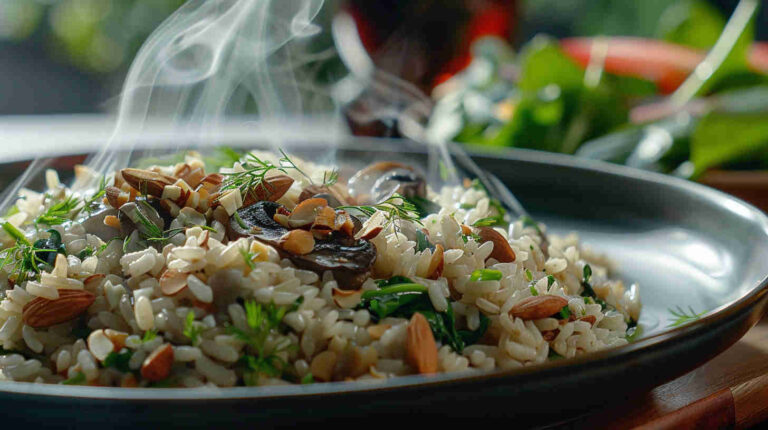 Mushroom and Spinach Brown Rice Pilaf