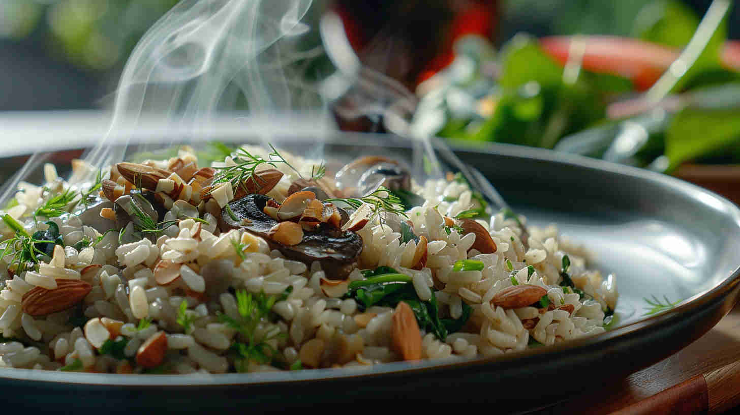 Mushroom and Spinach Brown Rice Pilaf