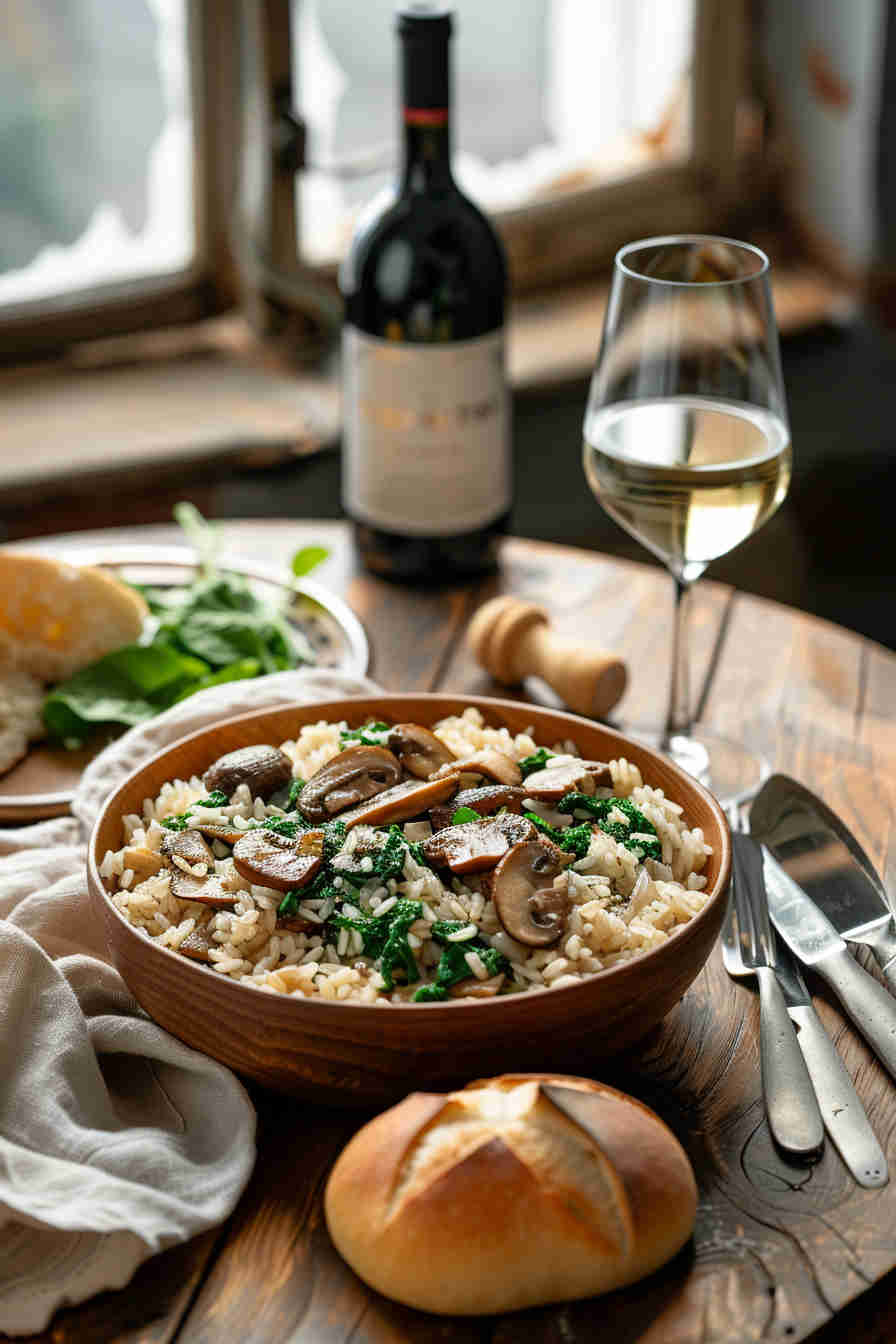 Mushroom and Spinach Brown Rice Pilaf