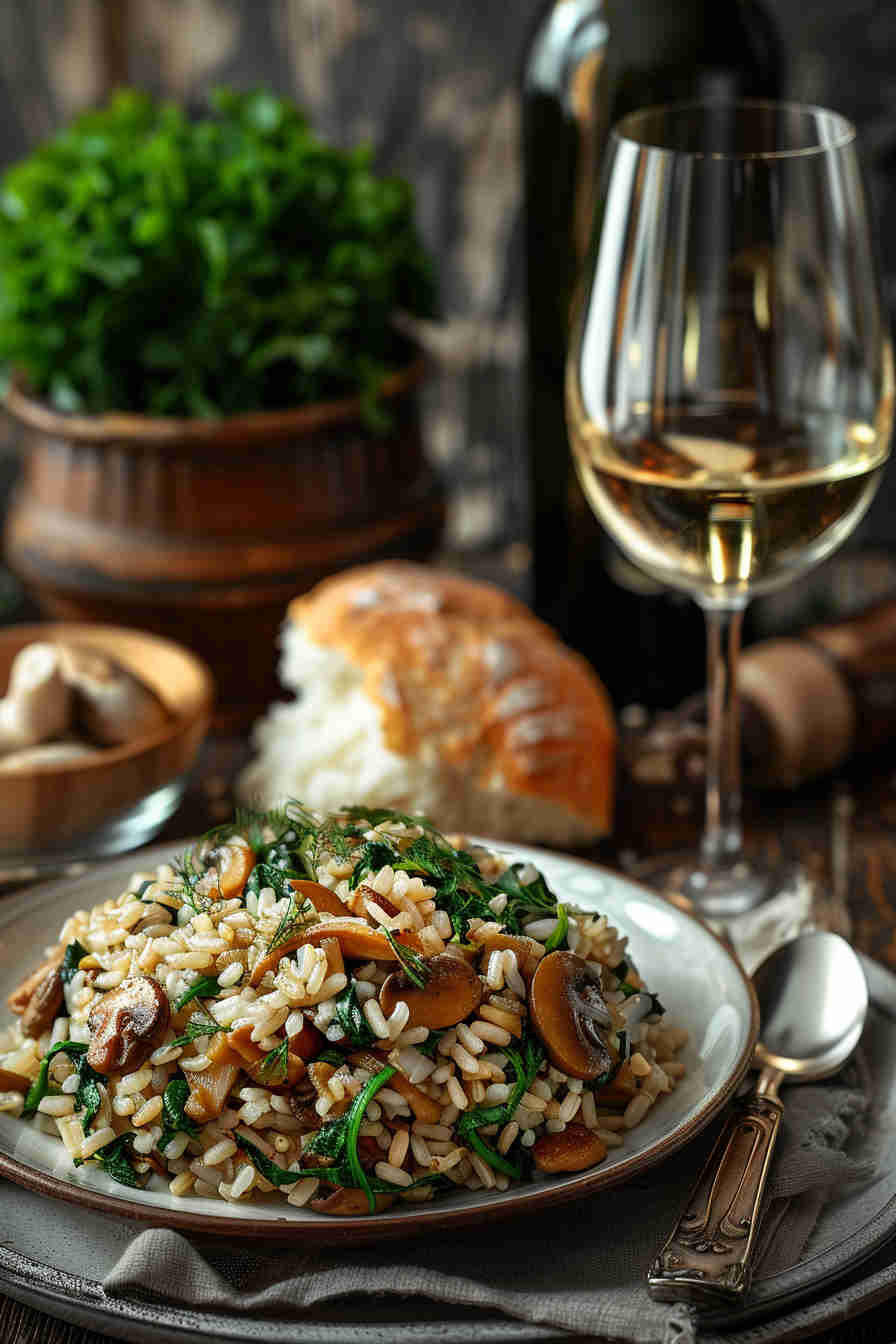 Mushroom and Spinach Brown Rice Pilaf