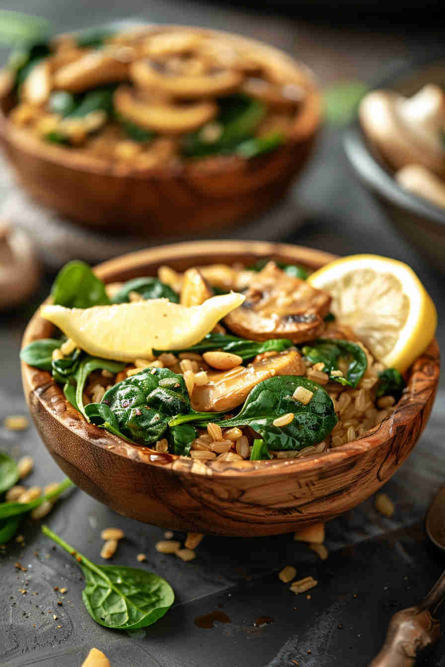 Mushroom and Spinach Brown Rice Pilaf