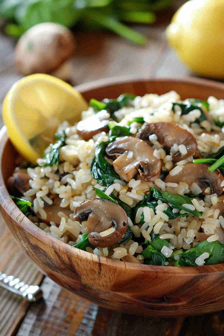Mushroom and Spinach Brown Rice Pilaf