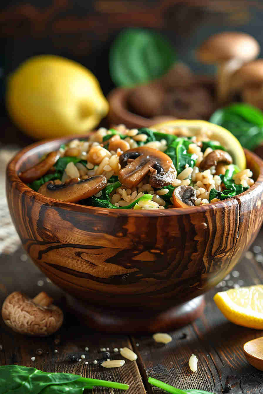 Mushroom and Spinach Brown Rice Pilaf