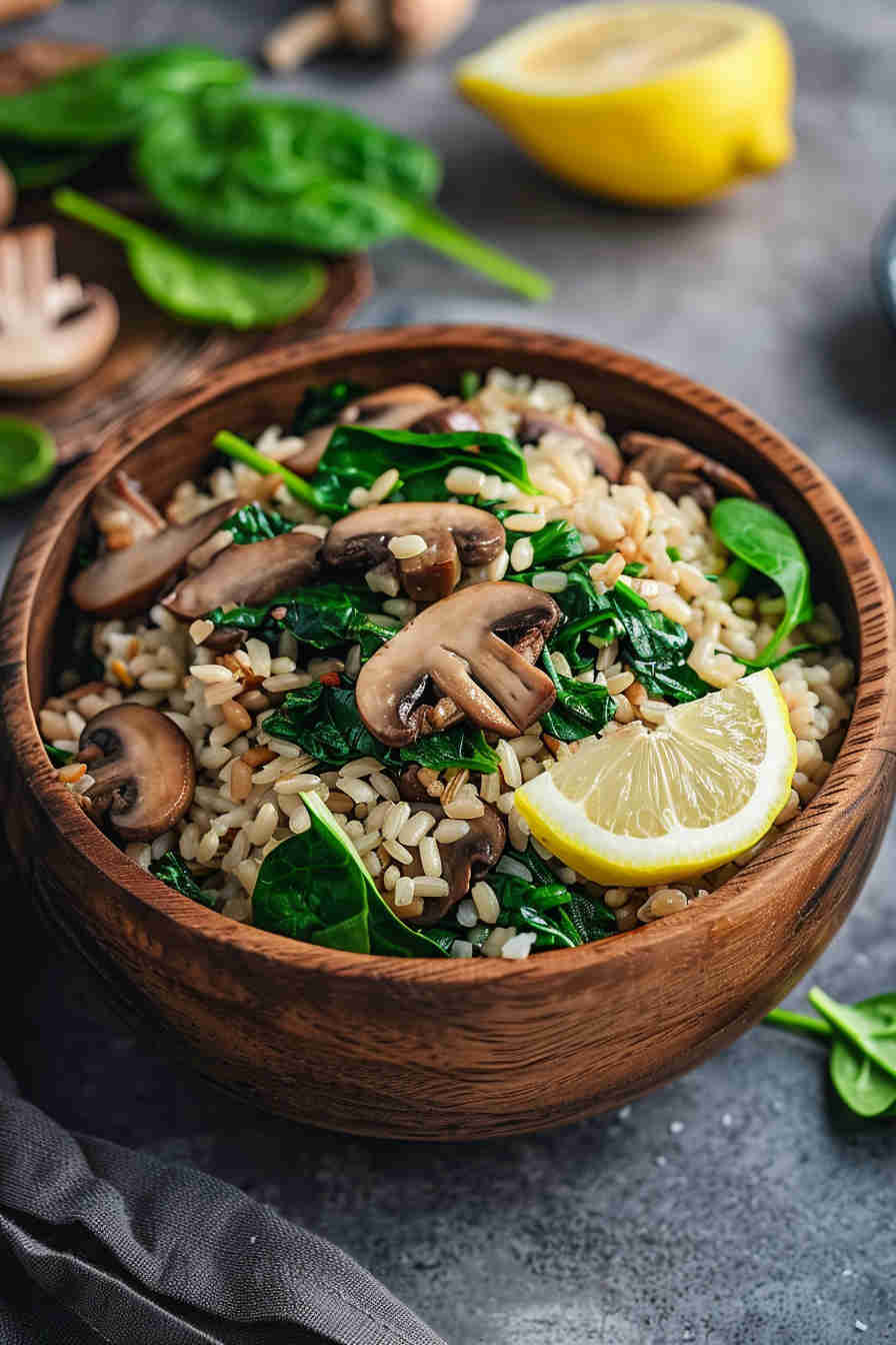 Mushroom and Spinach Brown Rice Pilaf