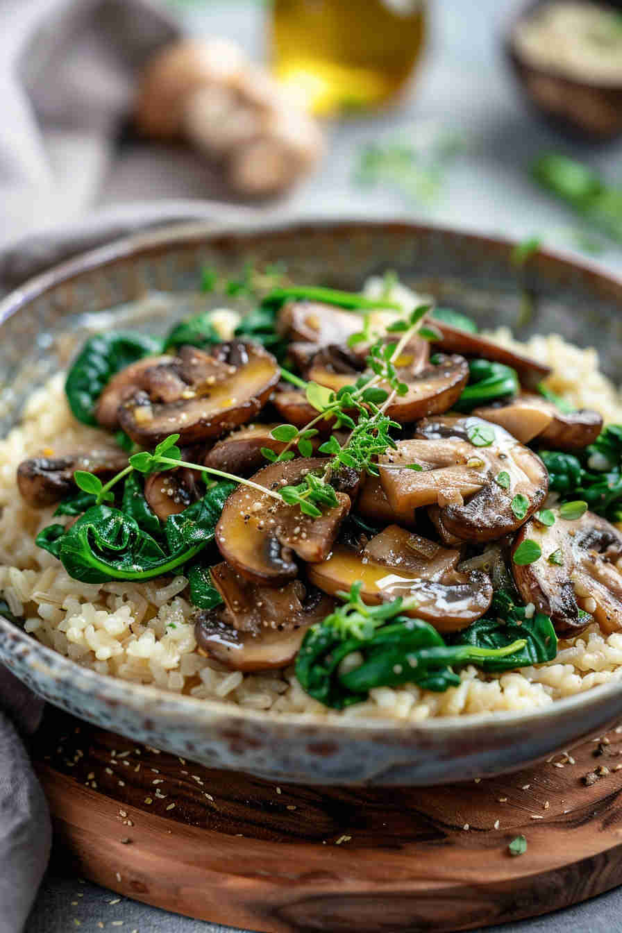 Mushroom and Spinach Brown Rice Pilaf