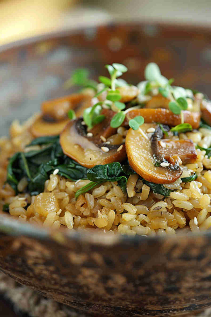 Mushroom and Spinach Brown Rice Pilaf
