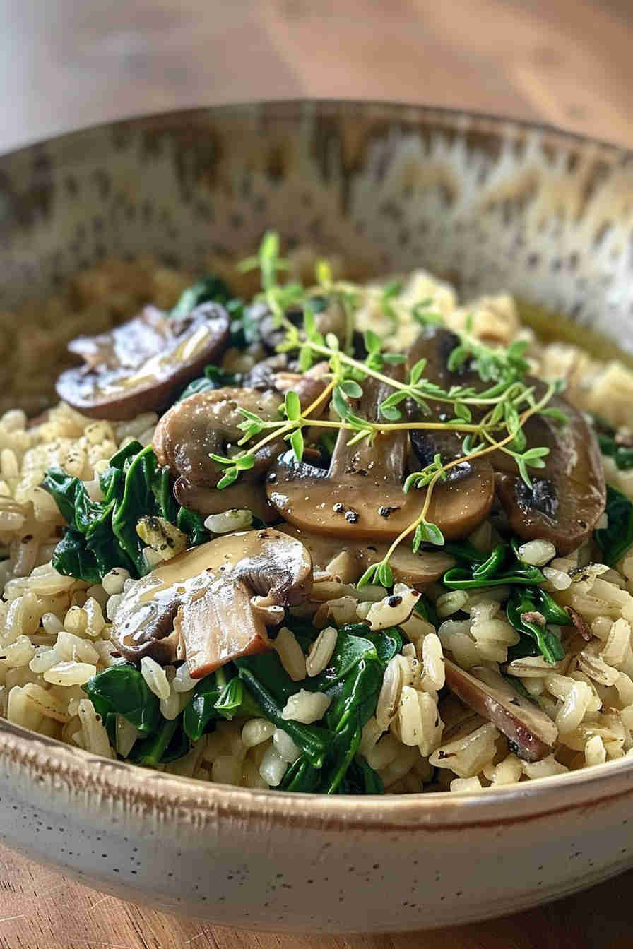 Mushroom and Spinach Brown Rice Pilaf